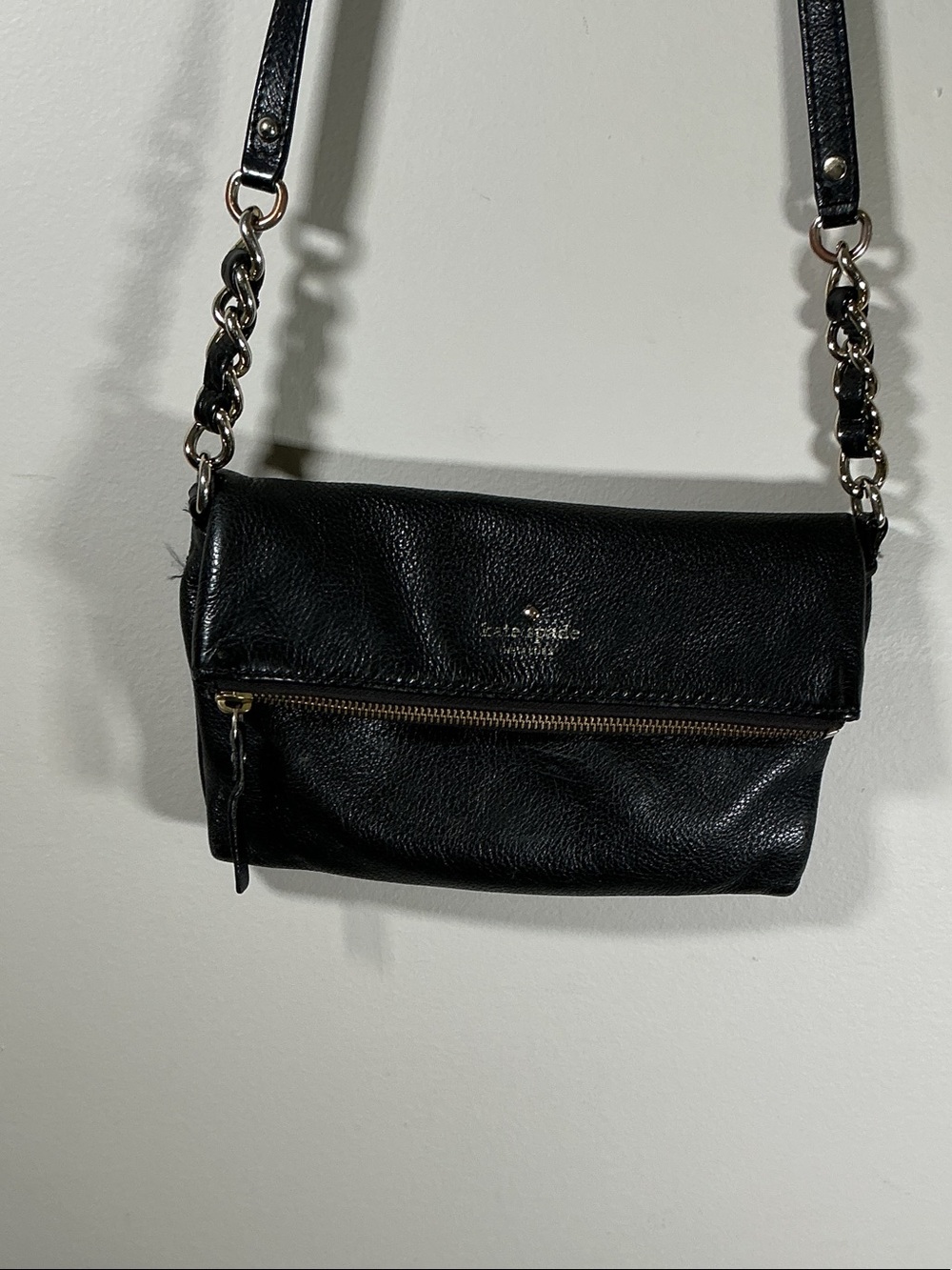 Kate Spade New York Black Pebbled Leather Foldover Crossbody Bag